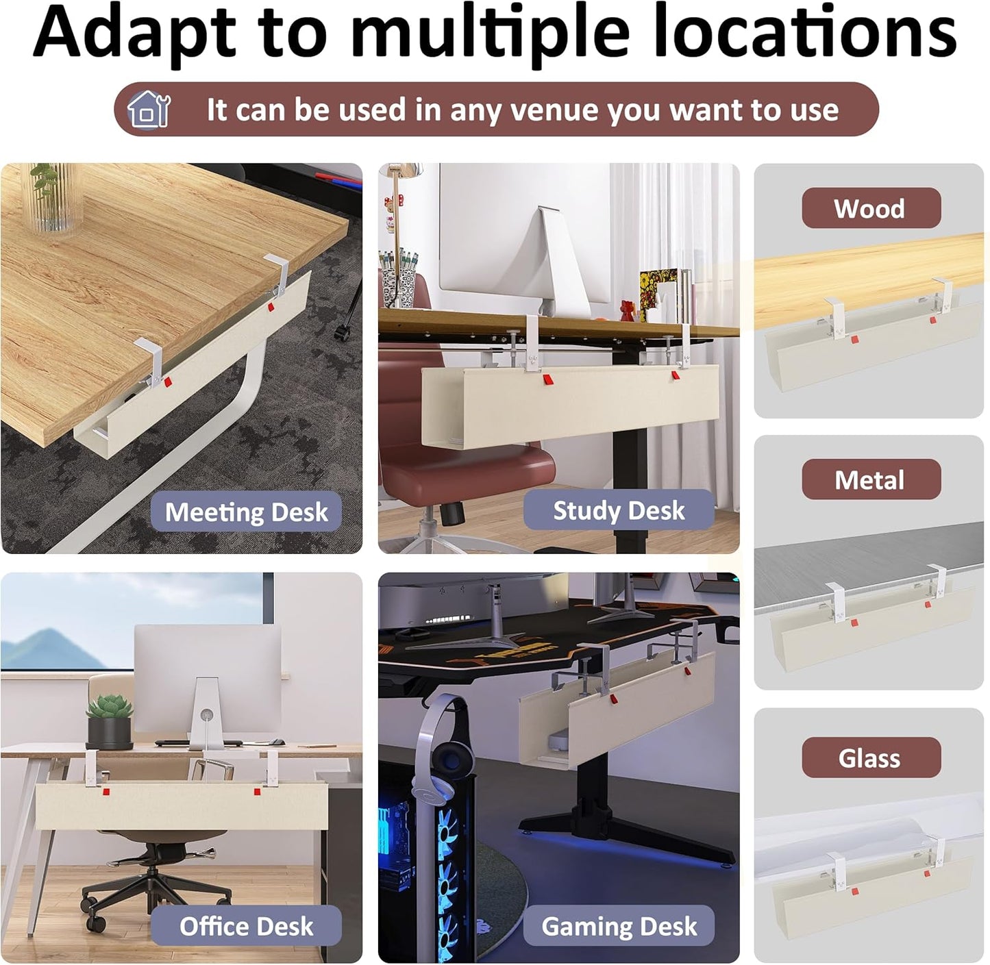 Under Desk Cable Management Tray - Under Desk Cord Management - Clamp/Screw Mount - Fabric Wire Management - Cable Raceways Tray Cord Hiders for Office/Home (Black, 35.8"×5.6")