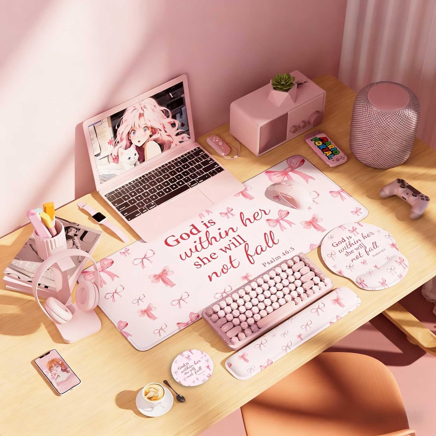 Desk Mat Set + Keyboard and Mouse Pad with Wrist Rest Support,4-in-1 Large Mousepad Computer Mats for Desktop Home & Office-Purple Butterflies