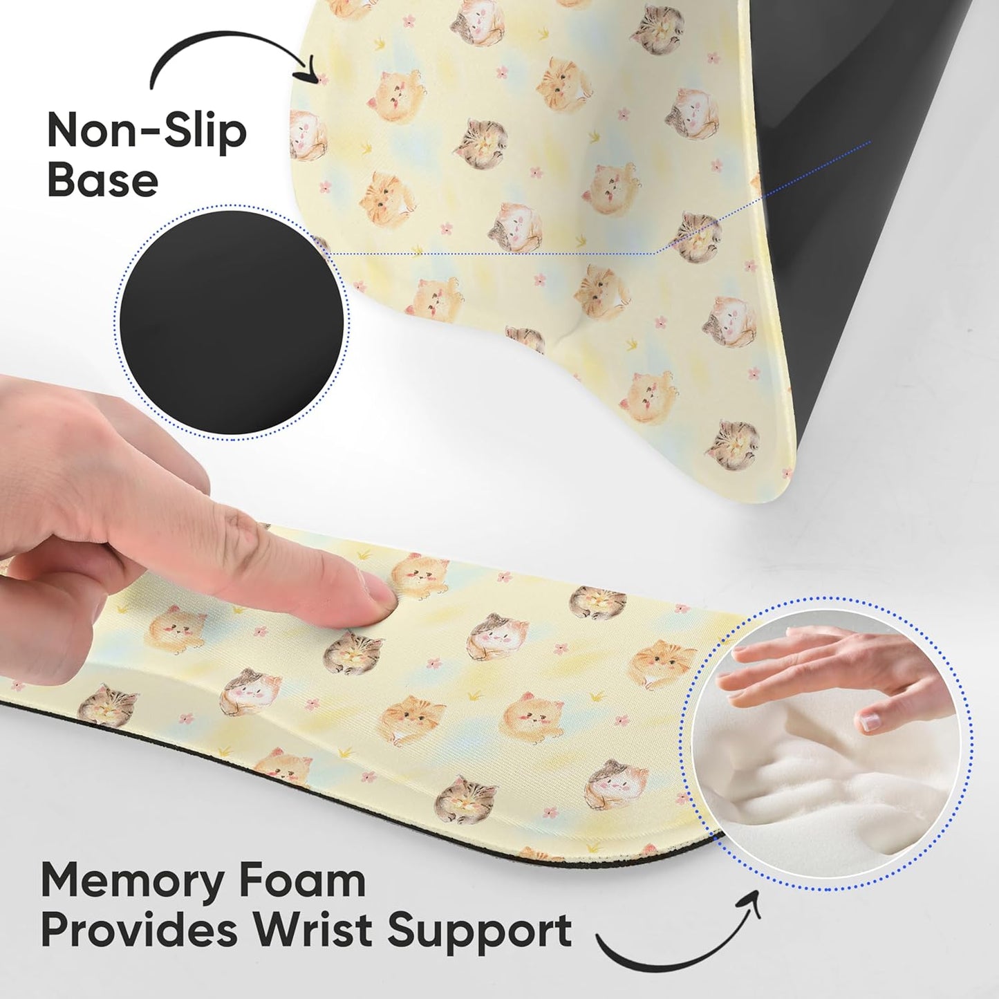 Wrist Rest Support for Mouse Pad Keyboard Set Circle Coaster Gaming Mouse Pad Ergonomic Gel Memory Foam Set for Computer, Laptop, Office, Pain Relief, Comfortably Typing Flowers KM-39