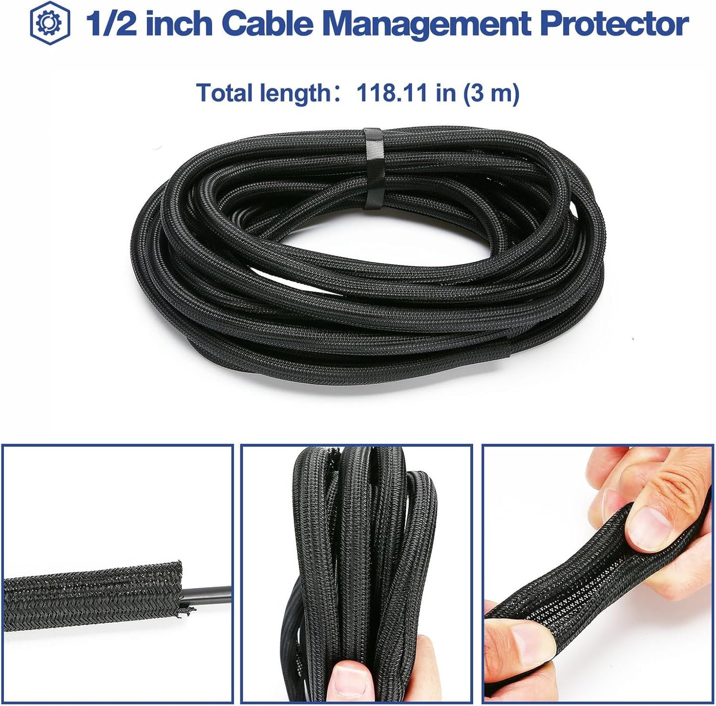 JOTO 4 Pack Cable Management Sleeve, 19-20 Inches Cord Organizer System with Zipper for TV Computer Office Home Entertainment, Flexible Cable Sleeve Wrap Cover Wire Hider System -Black