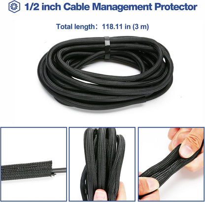 JOTO 4 Pack Cable Management Sleeve, 19-20 Inches Cord Organizer System with Zipper for TV Computer Office Home Entertainment, Flexible Cable Sleeve Wrap Cover Wire Hider System -Black