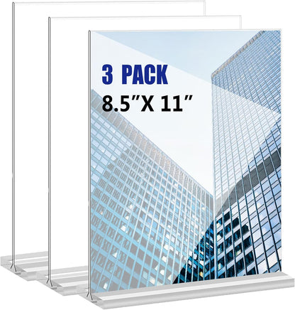 KOOLDE Acrylic Sign Holder 8.5x11 Inches 2 Pack T Shape Desktop Display Stand Vertical Double Sided Clear Table Menu Flyer Holder for Restaurants, Office, Shop, Wedding