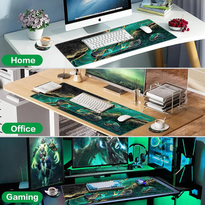 Desk Mat, Large Gaming Mouse Pad with Wrist Rest, 4in1 XXL Mousepad+Keyboard Wrist Rest+Mouse Pad Wrist Support+Cup Coaster Set Ergonomic Floral Computer Desk Arm Wrist for Decor Home Office Women