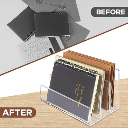Acrylic Mail Organizer File Sorters for Desk,3-Section Laddered Desktop Vertical Letter Holder,Desk Organizer Workspace Organizer
