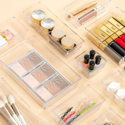 DCA 14 PCS Clear Drawer Organizer, Acrylic Makeup Organizers, Vanity Drawer Organizer Trays, Bathroom Organizers and Storage Bins Ideal Gift for Her