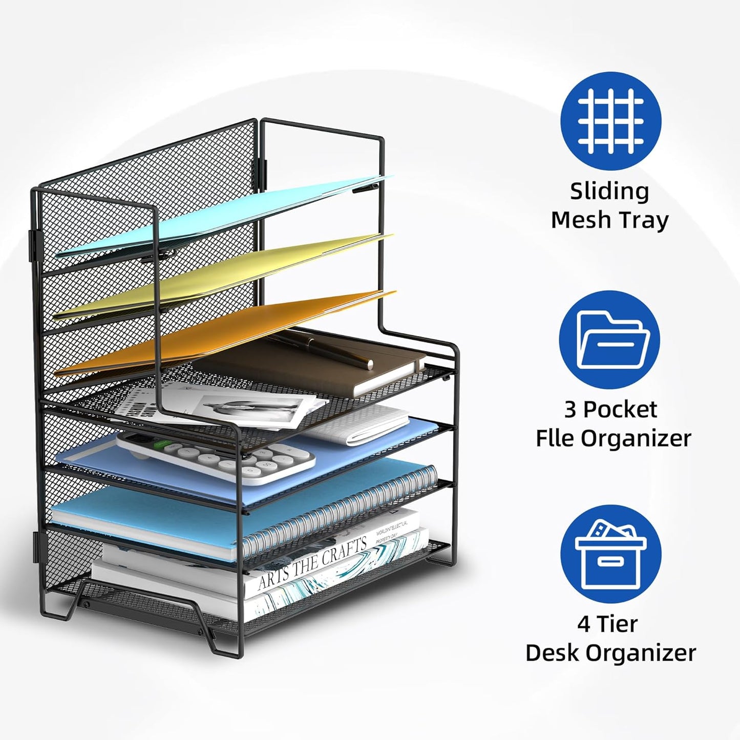 SUPEASY 7 Tier Desk Organizer, Desk File Organizer with Pen Holder, Paper Organizer for Desk, Desk Organizers and Accessories for Home Office School, Black