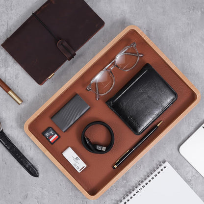 ProCase Wooden Valet Tray for Men, Wood Catch-All EDC Organizer, Nightstand, Entryway Bedside Dump Holder, for Wallets, Keys, Watches, Phones, Loose Change, Trinkets -DarkBrown