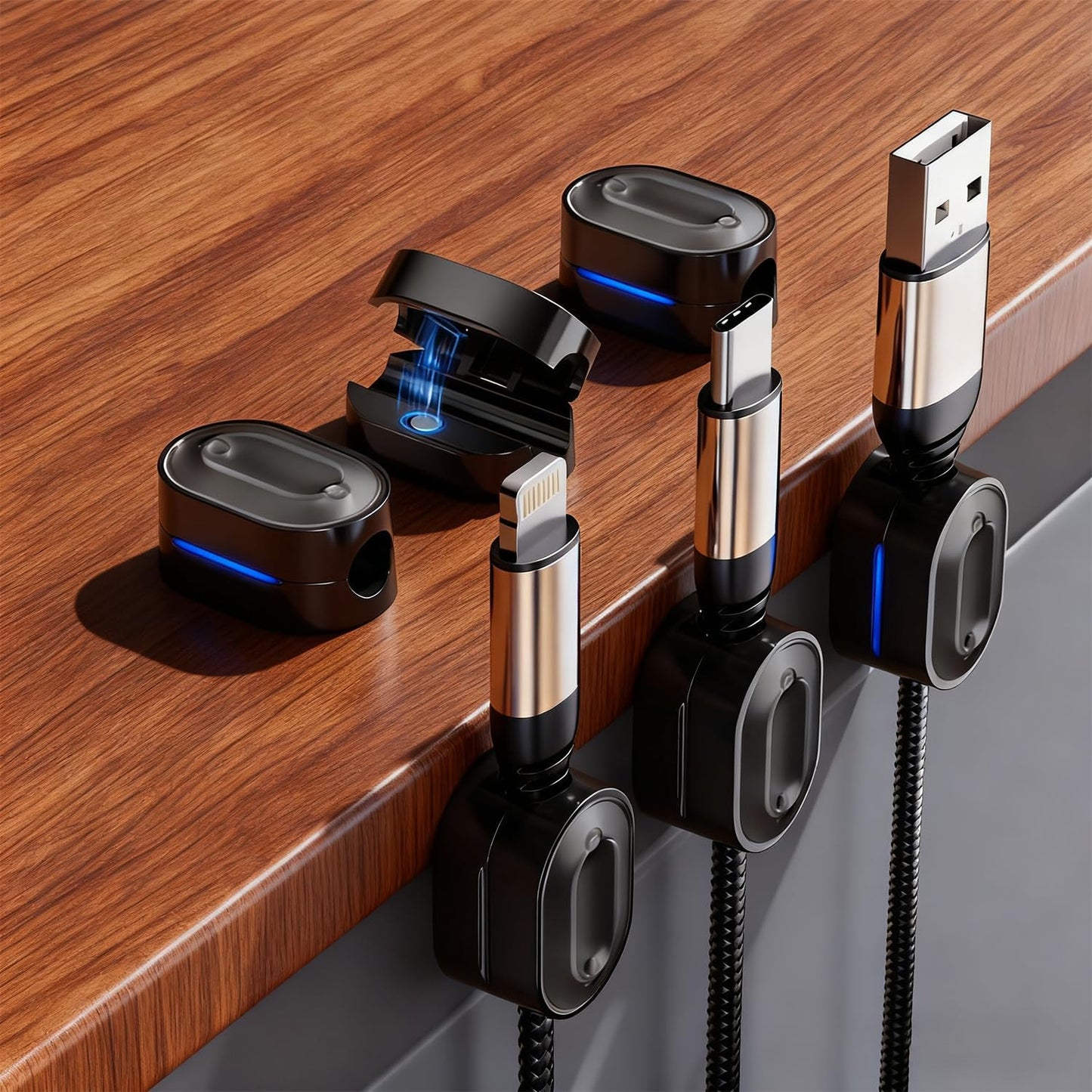 5Pcs Cable Organizer Cables Clips Adjustable Cord Holder Desk Cable Management Wire Keeper Desk Tidy Management Clips (Black-5PCS)