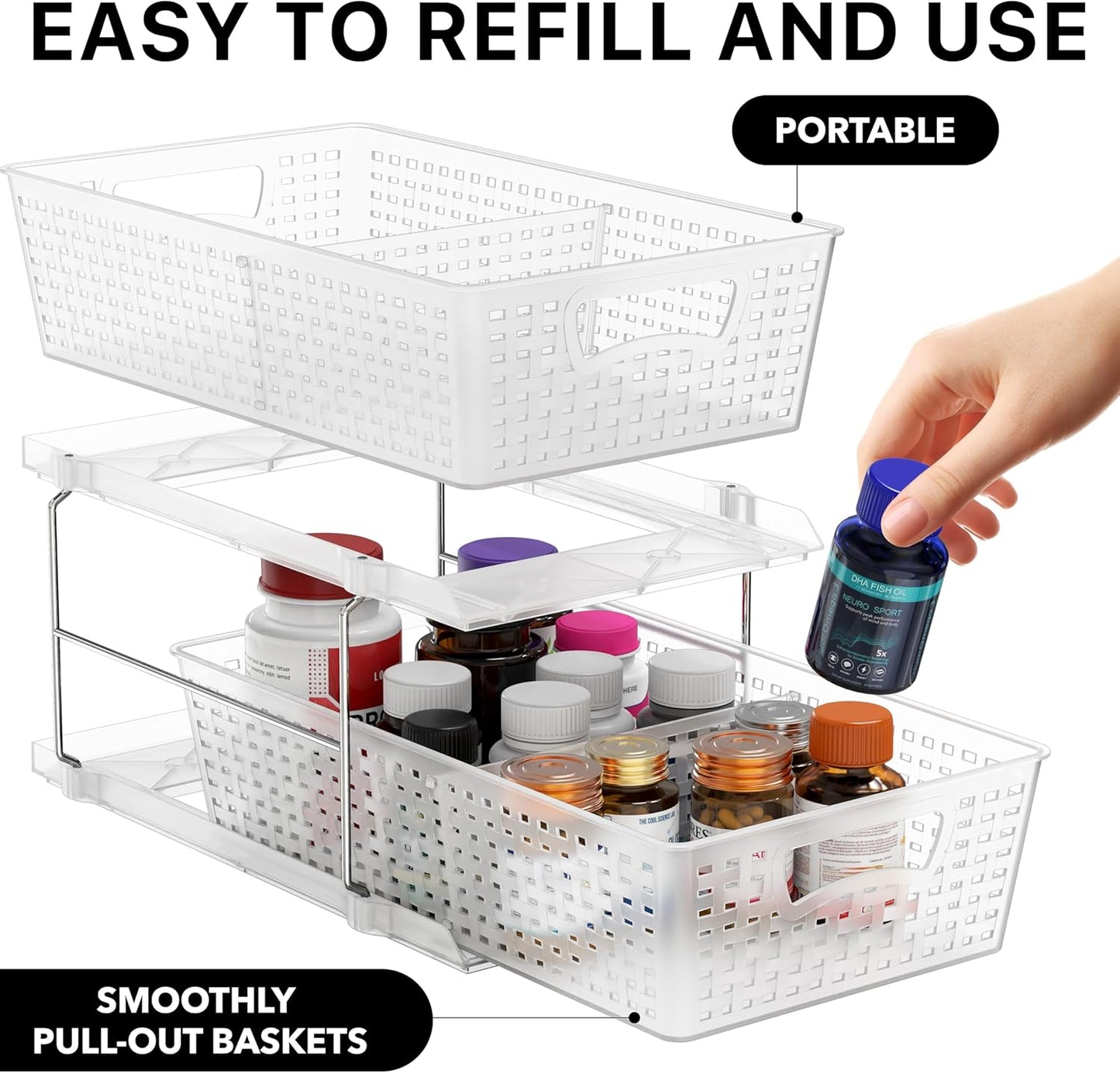 Simple Houseware 2 Tier Bathroom Organizer Tray Pull-Out Sliding Drawer, Under Sink Storage, Black