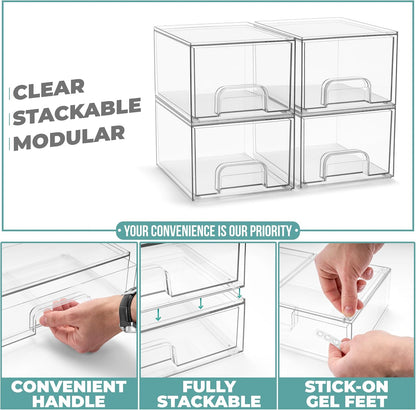 Sorbus Acrylic Storage Containers - 2 Pack, Stackable Storage Bins Set for Bathroom Organization - Clear Acrylic Drawer Organizers - Makeup Case Pull-Out Drawers (7.6’’ Tall)