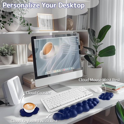 Sushret Cloud Wrist Rest Keyboard, Cloud Keyboard Wrist Pad Set with PU Leather Memory Foam, Cute Arm Rest for Palm Support, PC/Gaming Desk Accessories/Office Setup/Computer Hand Cushion - White