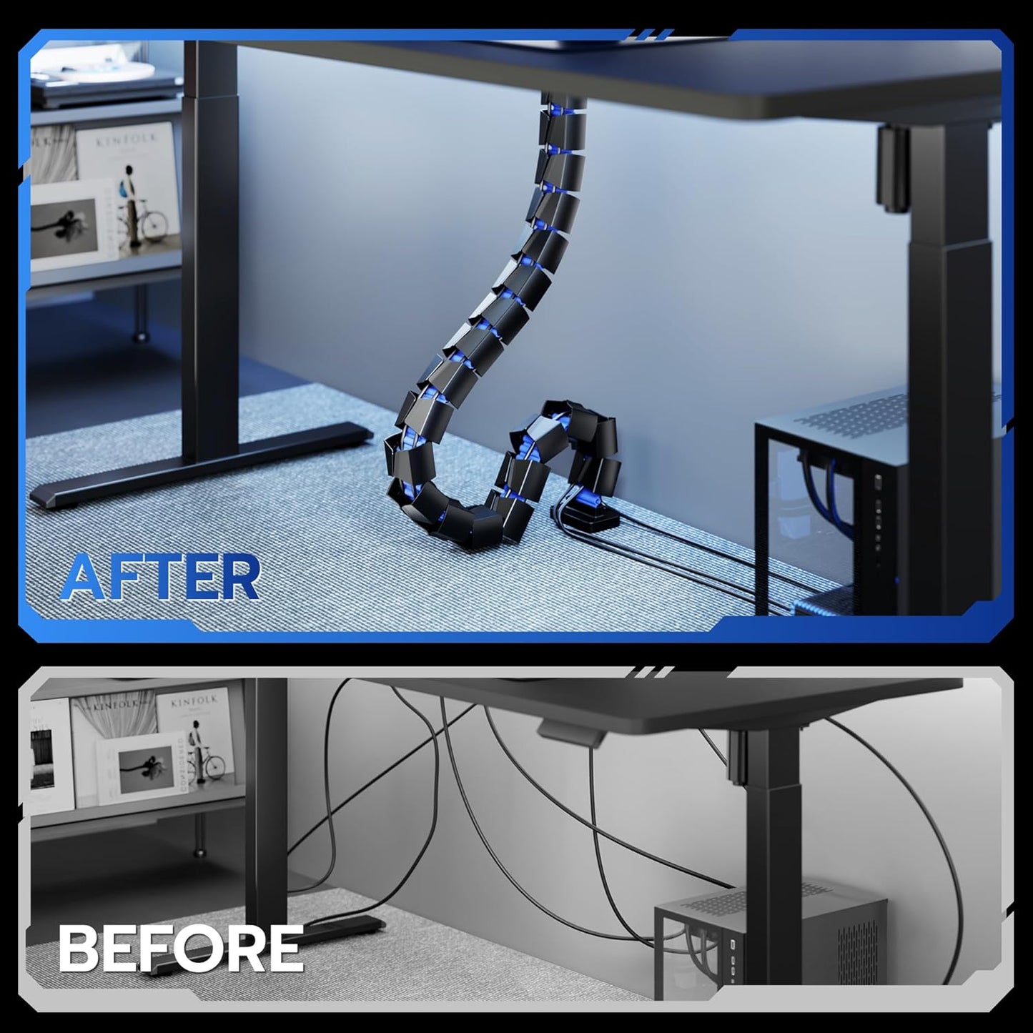 ARES WING Under Desk Cable Management Spine, Magnetic Vertebrae Cable Management for Standing Desk, Length Adjustable Cord Organizer with 20 Modular Vertebrae for Office and Gaming Desks, Red