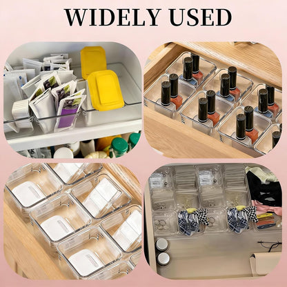 25 Pcs Clear Drawer Organizers 3 x 3 x 2 Inch Stackable Makeup Storage Bins Clear Container Dividers Small Vanity Desk Drawer Organizers for Kitchen Bedroom Office