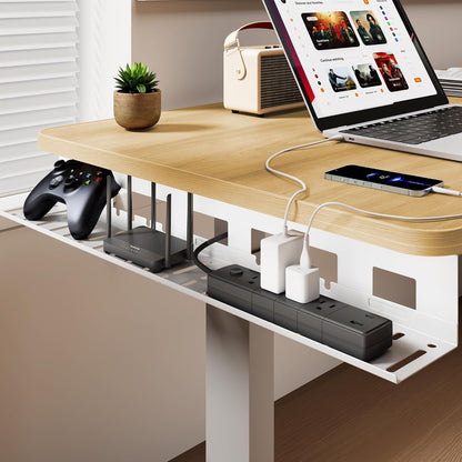 PEGZONE Under Desk Cable Management Tray, 31.5 Inches Metal Cord Organizer Rack, Desk Tray for Power Strip, Cord, Wire, Easy Mounting Cable Management Under Table for Home Office, Black