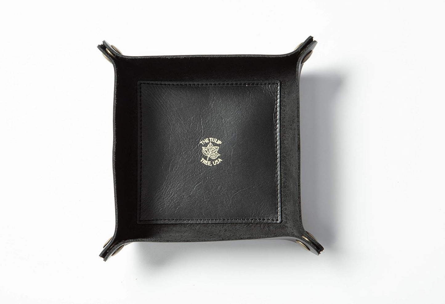 USA Handmade Premium Leather Valet Tray, Folds Flat! Dice Rolling Basket and Organizer with Brass Snaps - Reinforced Base - for Keys, Jewelry, Coin, EDC, Watch Storage Caddy - Black XLarge