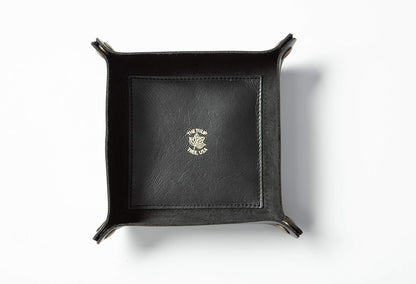 USA Handmade Premium Leather Valet Tray, Folds Flat! Dice Rolling Basket and Organizer with Brass Snaps - Reinforced Base - for Keys, Jewelry, Coin, EDC, Watch Storage Caddy - Black XLarge