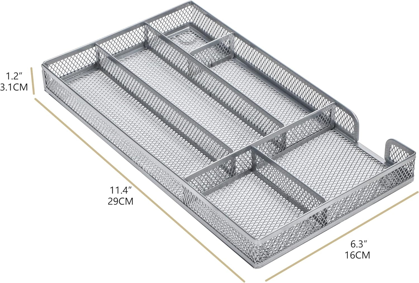 Annova Desk Drawer Organizer Tray for Office Organization - Metal Mesh - Storage Tray with Dividers for Pens, Desktop Accessories, Bathroom, Kitchen, Makeup and Office Supplies (Small, Gold)