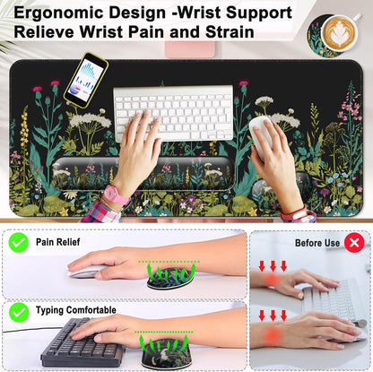 Keyboard Wrist Rest + Mouse Pad with Wrist Support + Desk Mat + Coaster 4 in 1 Set, XXL Large Gaming Mousepad Cute Ergonomic Mouse Pads for Desk Computer Laptop Office Decor-Beach