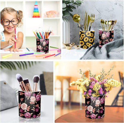 WAVEYU Ceramic Pen Holder for Desk Cute, Pencil Cup Pot Desk Organizer, Makeup Brush Holder for Women, Men, Kids, Desk Marble Decor for Office, Classroom, Home, Gray Golden