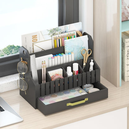 Bamboo Mail Organizer Countertop with Drawers, Wood Desk File Organizer Desktop Paper Organization Storage Bill & Letter Sorter Holder for School Home Office Supplies, No Assembly Required (Nature)