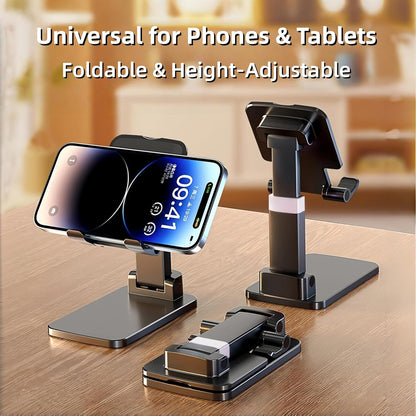All-Metal Cell Phone Stand 360° Rotatable & Height Adjustable - 25KG Super Load-Bearing, Foldable Desk Stand for Phone, Compatible with iPhone 17/16/15/14, Nintendo Switch, Silver