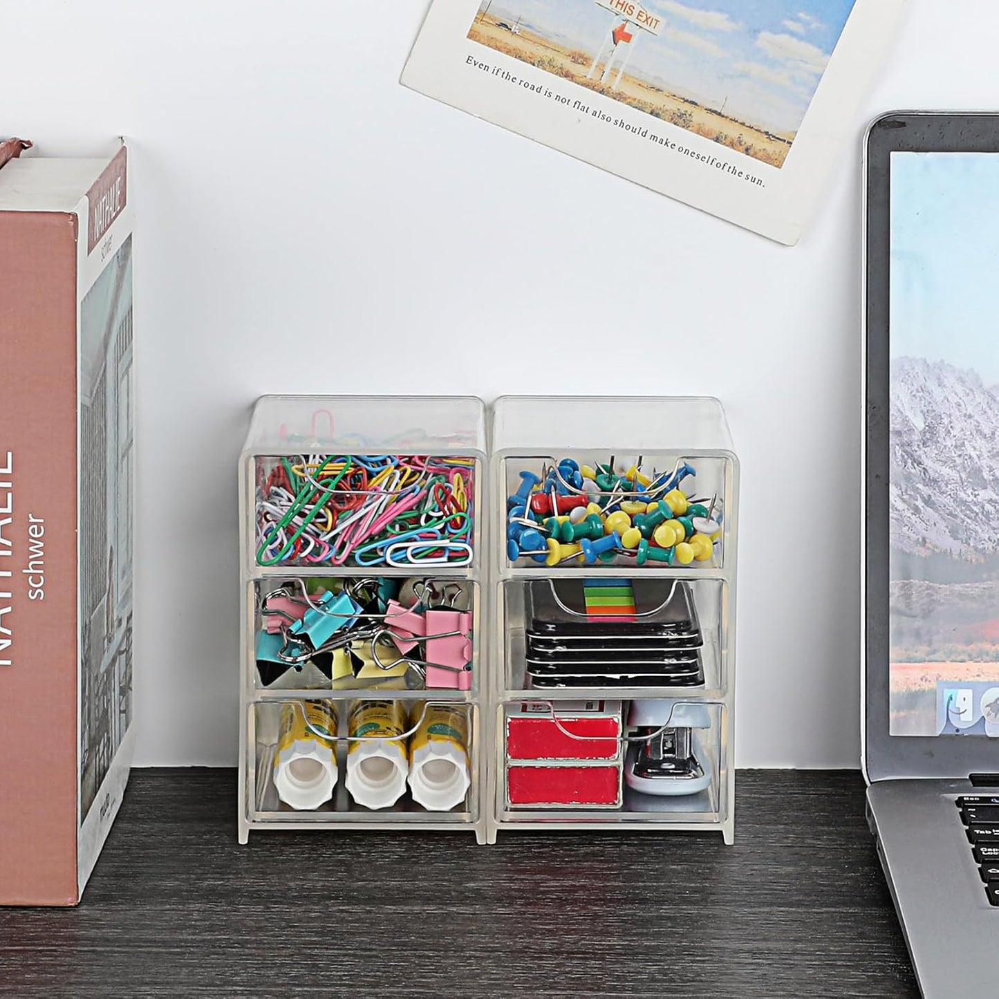 BTSKY 2 Pack Small Acrylic Storage Organizer with Drawers, 3-Layer Clear Desktop Organizer for Office Supplies Mini Storage Box with Drawers for Desk, Desktop Makeup Drawer Jewelry Storage Box