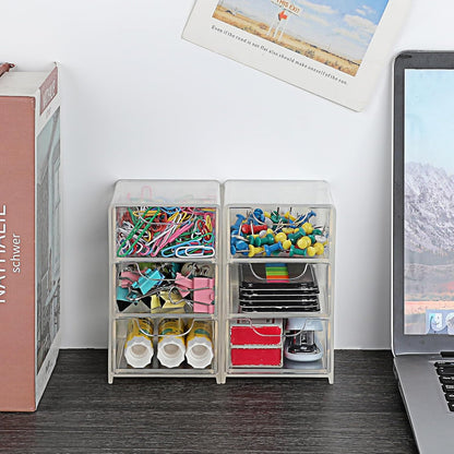 BTSKY 2 Pack Small Acrylic Storage Organizer with Drawers, 3-Layer Clear Desktop Organizer for Office Supplies Mini Storage Box with Drawers for Desk, Desktop Makeup Drawer Jewelry Storage Box