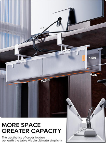Under Desk Cable Management Tray No Drill, Cable Ties Included, Eco-Friendly Canvas Material, Mesh Design for Heat Dissipation, Cable Organizer/Storage for Standing Desk(27inch, Black)