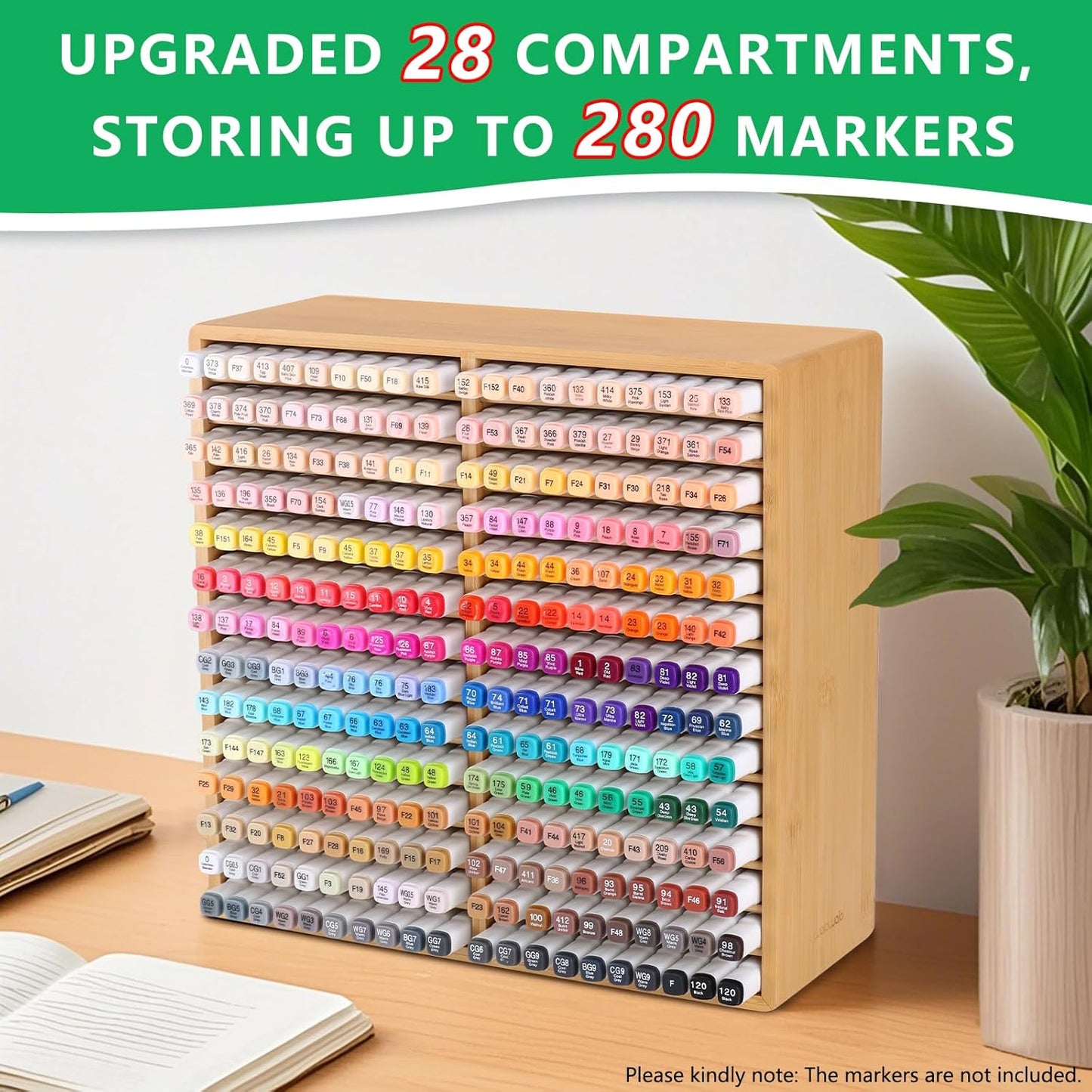 walowalo Markers Organizer Hold 176 Markers Birthday Gifts Bamboo Pen Holder Art Supply Pencil Alcohol Storage Organizer 22 Compartments All-in-One Marker Storage for Home Office Desk Classroom