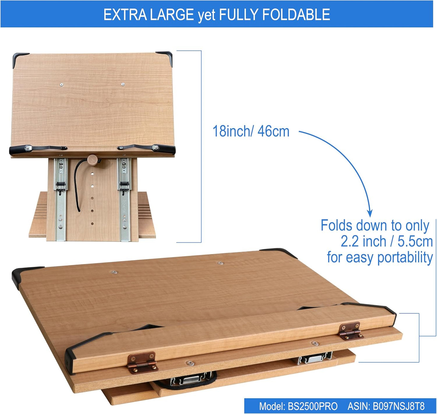 BS1500PRO Large Portable Height Adjustable Foldable Eye-Level Ergonomic Bookstand Holder for Reading Hands Free Large Thick Heavy College Textbooks Tablets Neck Pain Free