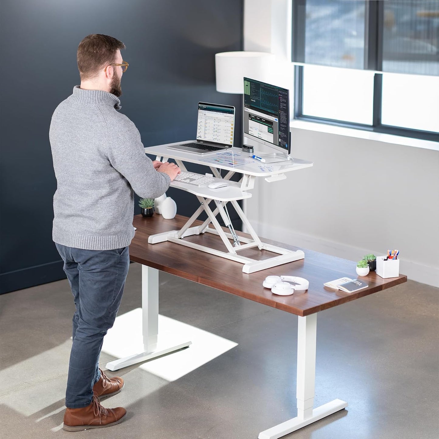 VIVO 26 inch Desk Converter, K Series, Height Adjustable Sit to Stand Riser, Dual Monitor and Laptop Workstation with Keyboard Tray, Black, DESK-V026KB