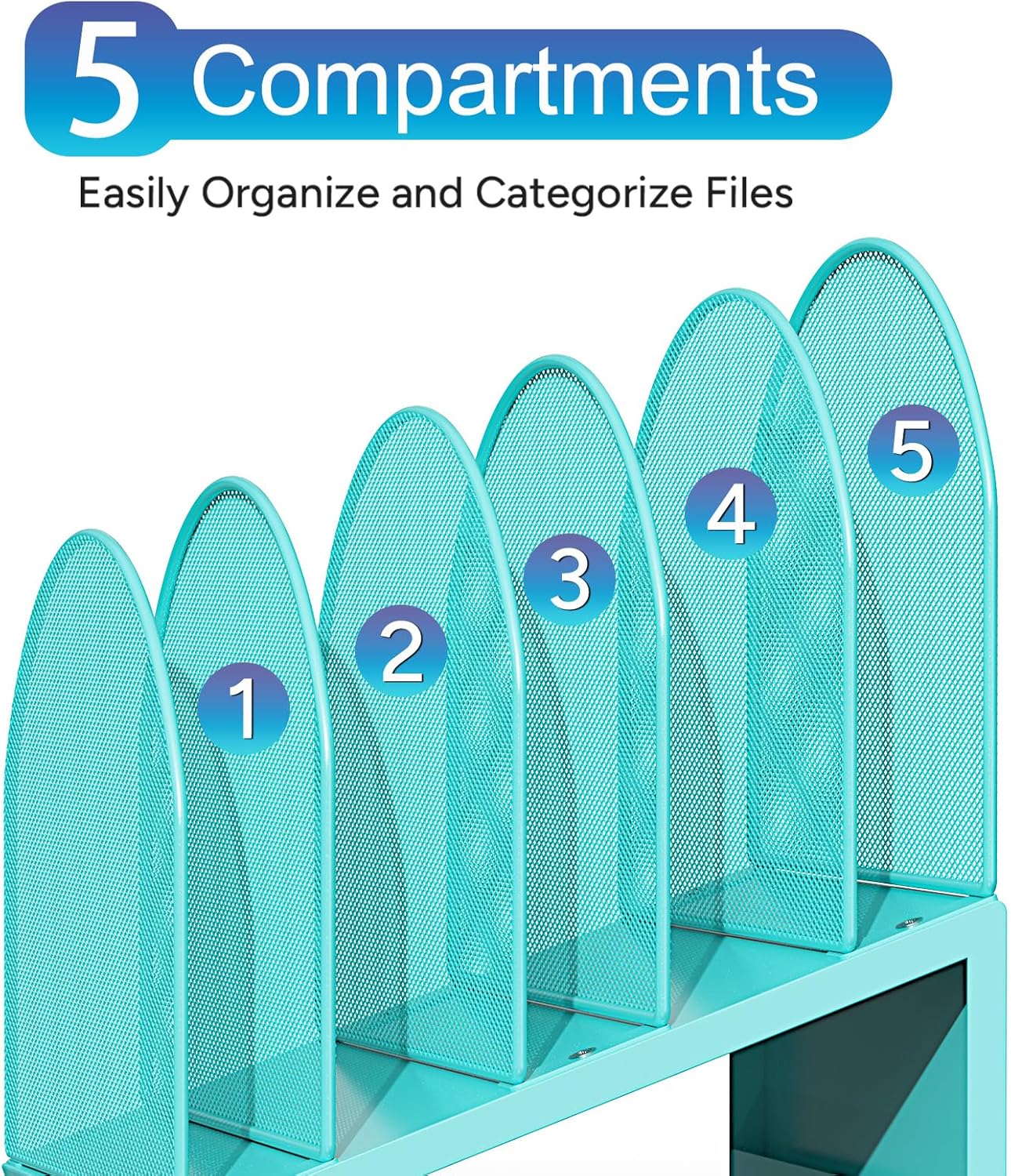 gianotter Desktop File Organizer, Desk Organizer with 5 Compartments, Paper Organizer for Desk, Workspace Organizers for Office Supplies (Black, Upright Style)