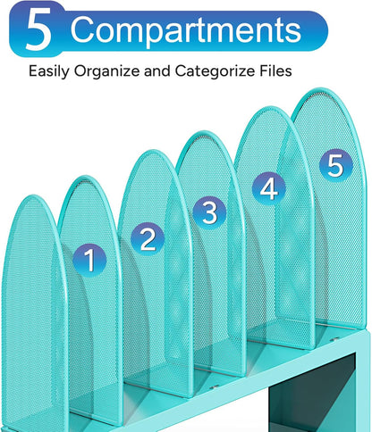 gianotter Desktop File Organizer, Desk Organizer with 5 Compartments, Paper Organizer for Desk, Workspace Organizers for Office Supplies (Black, Upright Style)