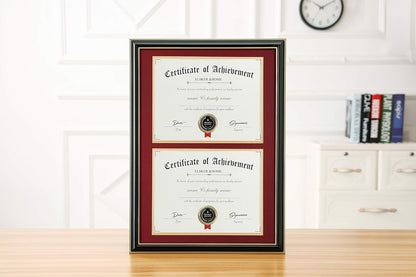 ELSKER&HOME Diploma Frame - Wide Solid Wood Frame - Black Velvet Golden Rim Mat - Semi-Tempered Glass - Includes Hanging Hardware and Desktop Easel(ONLY Display 11×14 Document/Certificate)