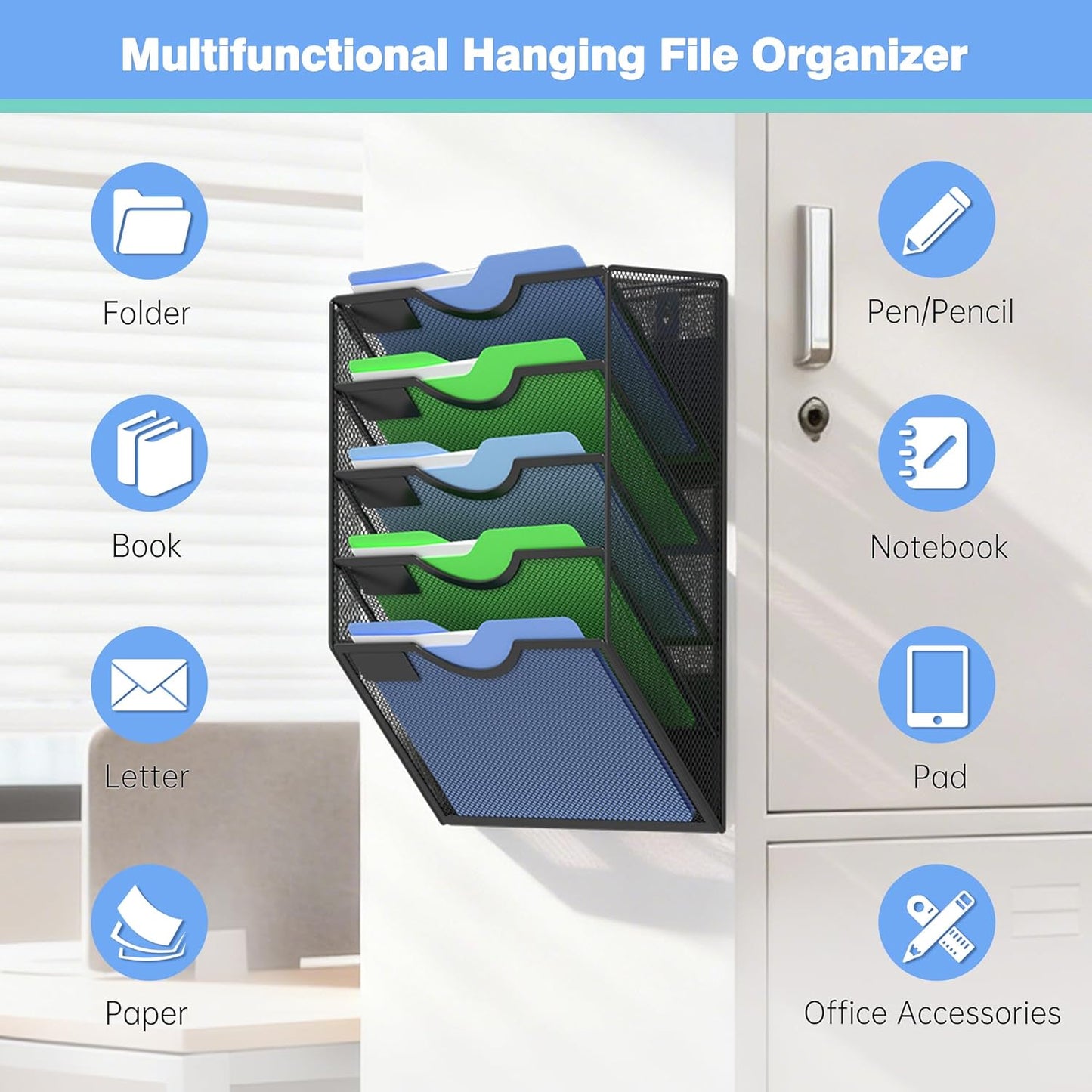 Kuntine.B Wall File Organizer Office Hanging Magazine Holder Wall File Organizer for Office Home (Black, 5 Tier)