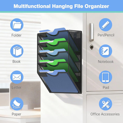 Kuntine.B Wall File Organizer Office Hanging Magazine Holder Wall File Organizer for Office Home (Black, 5 Tier)