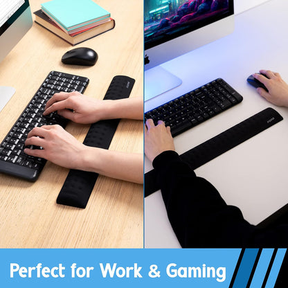 i-Rocks Memory Foam Keyboard Wrist Rest - Pain-Reducing Wrist Rest for Computer Keyboard - Non-Slip Rubber Base Wrist Rest - Cooling Keyboard Pad for Long Hours of Work, Studying, Gaming