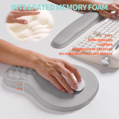 2-in-1 Ergonomic Set, Wave Rise Keyboard Wrist Rest and Massage Bulge Slope Mouse Pad Wrist Support, Cushion Memory Foam Integrated to Relieve Wrist Pain, Black