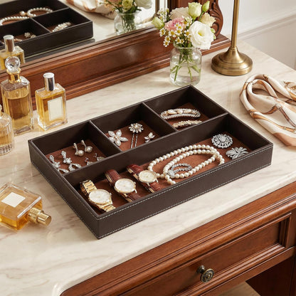 Faux Leather Valet Tray for Men, PU Leather Stackable Jewelry Tray, Men's Nightstand Caddy Trays, Valet Trays Desk Organizer for Key, Wallet, Phone, Coin, Sunglass, Watch, Brown