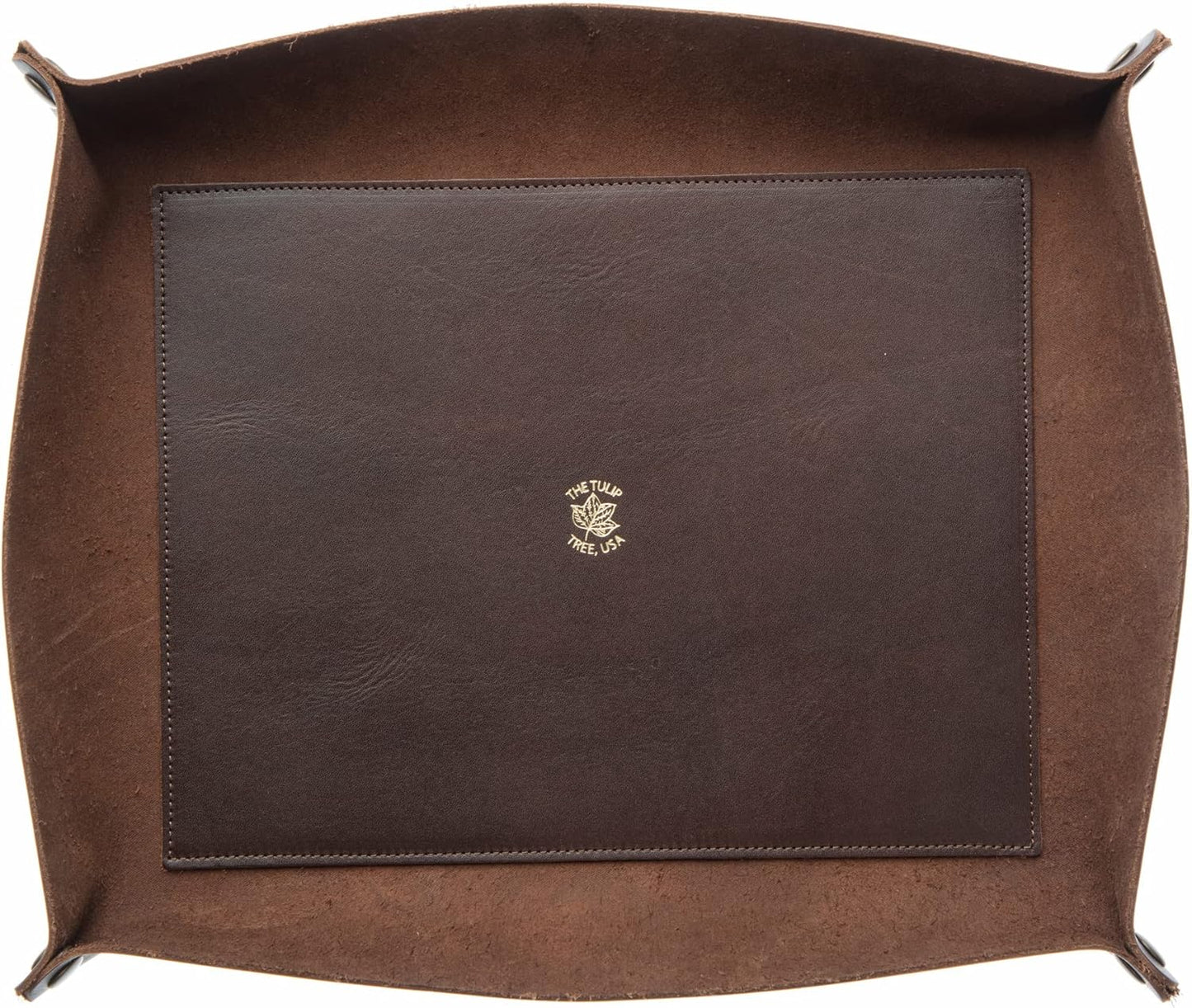 USA Handmade Premium Leather Valet Tray, Folds Flat! Dice Rolling Basket and Organizer with Brass Snaps - Reinforced Base - for Keys, Jewelry, Coin, EDC, Watch Storage Caddy - Black XLarge