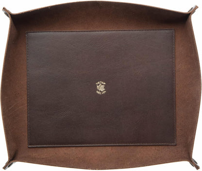USA Handmade Premium Leather Valet Tray, Folds Flat! Dice Rolling Basket and Organizer with Brass Snaps - Reinforced Base - for Keys, Jewelry, Coin, EDC, Watch Storage Caddy - Black XLarge