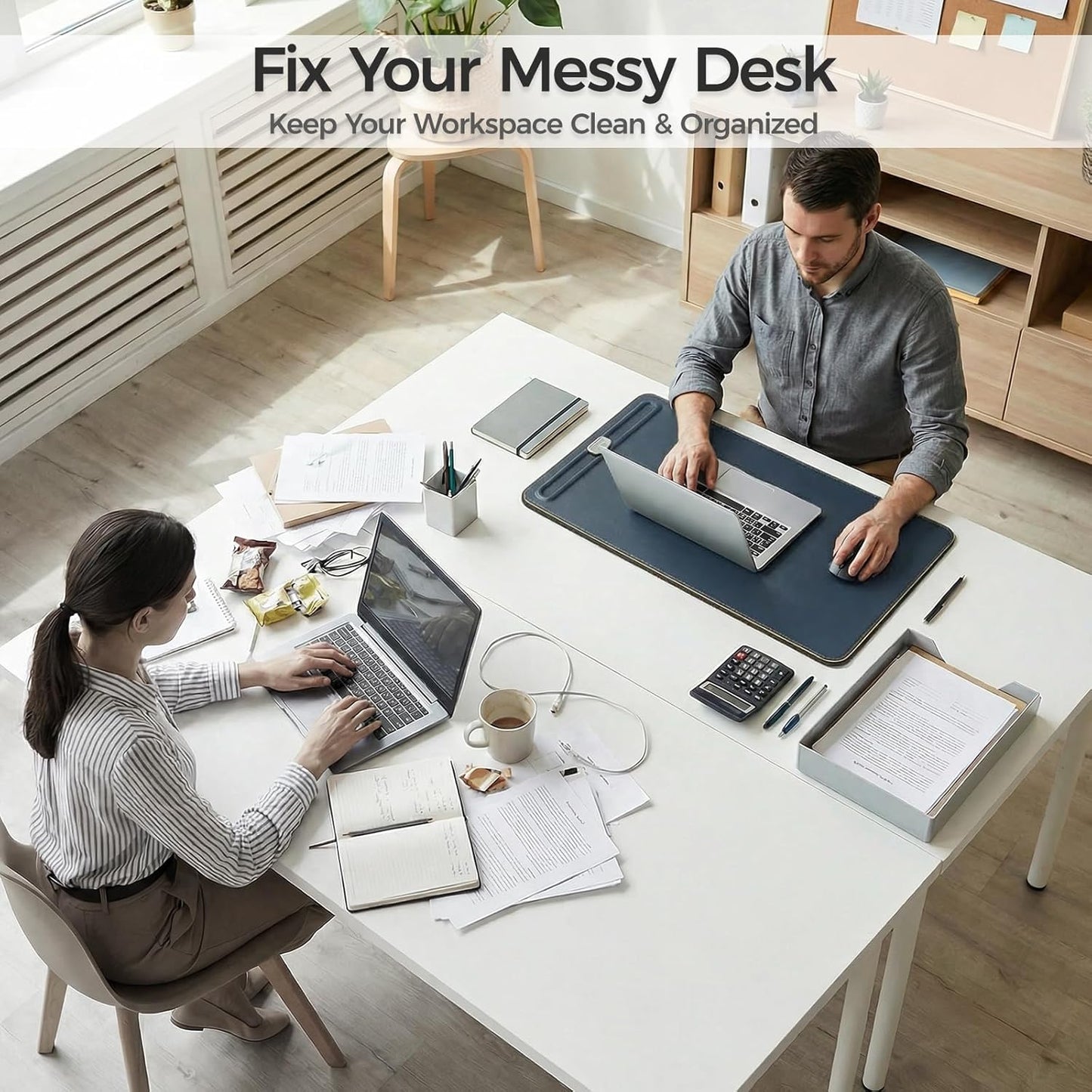 Desk Mat – Double-Sided Vegan Leather & Felt | Built-In Magnetic Cable Organizer & File Storage | Premium Workspace Pad for Office, Gaming & Creative Professionals-（Green）