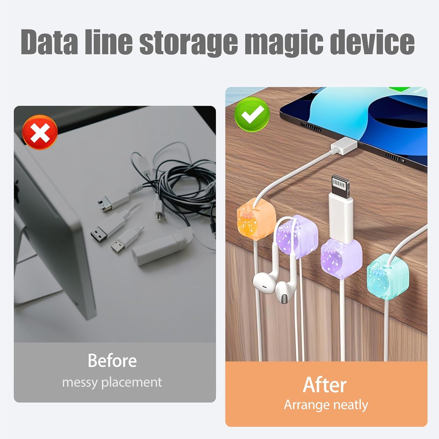 9Pack Magnetic Cable Clips for Nightstand, Adhesive Night-Glowing Cord Holder Organizer for Office Home Desk Wall Car (Star Cat Strawberry)
