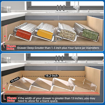 MIUKAA Clear Acrylic Spice Drawer Organizer, 4 Tier- 2 Set Expandable From 13" to 26" Drawer Seasoning Organizer, Kitchen Spice Rack Tray for Drawer/Countertop (Jars not included)