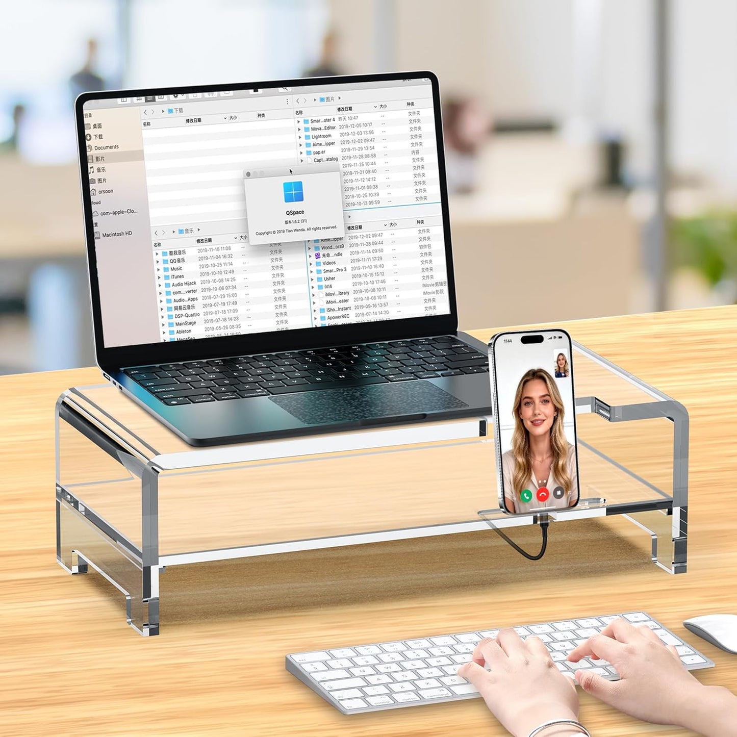 Acrylic Monitor Stand Riser Acrylic Laptop Stand for Desk Clear Computer Monitor Stand for Desk Accessories White Aesthetic Decorations for Office Home iMac Organizer