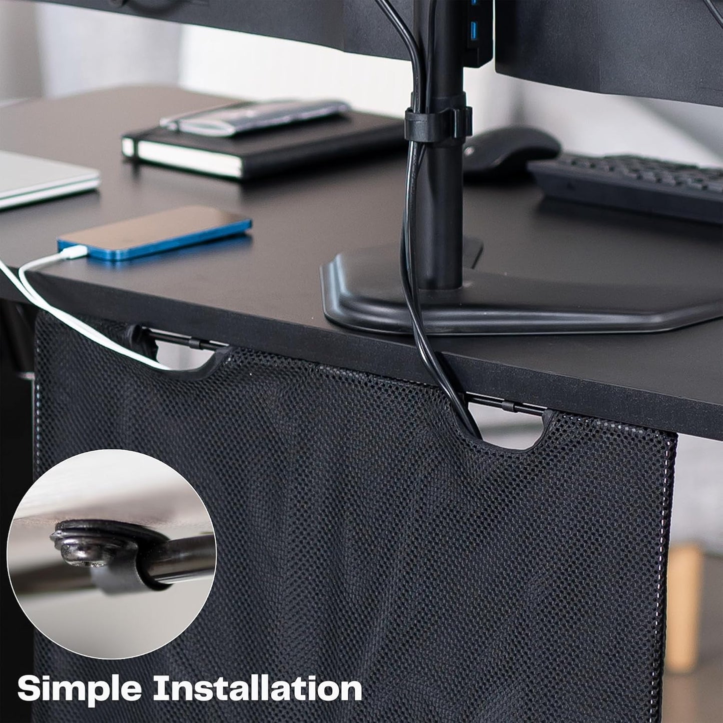VIVO 60 inch Under Desk Privacy and Cable Management Organizer Sleeve, Wire Hider Kit Panel System, Black, DESK-SKIRT-60