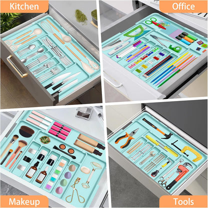 Spaclear Silverware Organizer Expandable Kitchen Utensil Drawer Organizer Large BPA Free Adjustable Cutlery Silverware Tray for Spoons Forks Knives Storage Divider for Kitchen Flatware 6-9 Slots Black