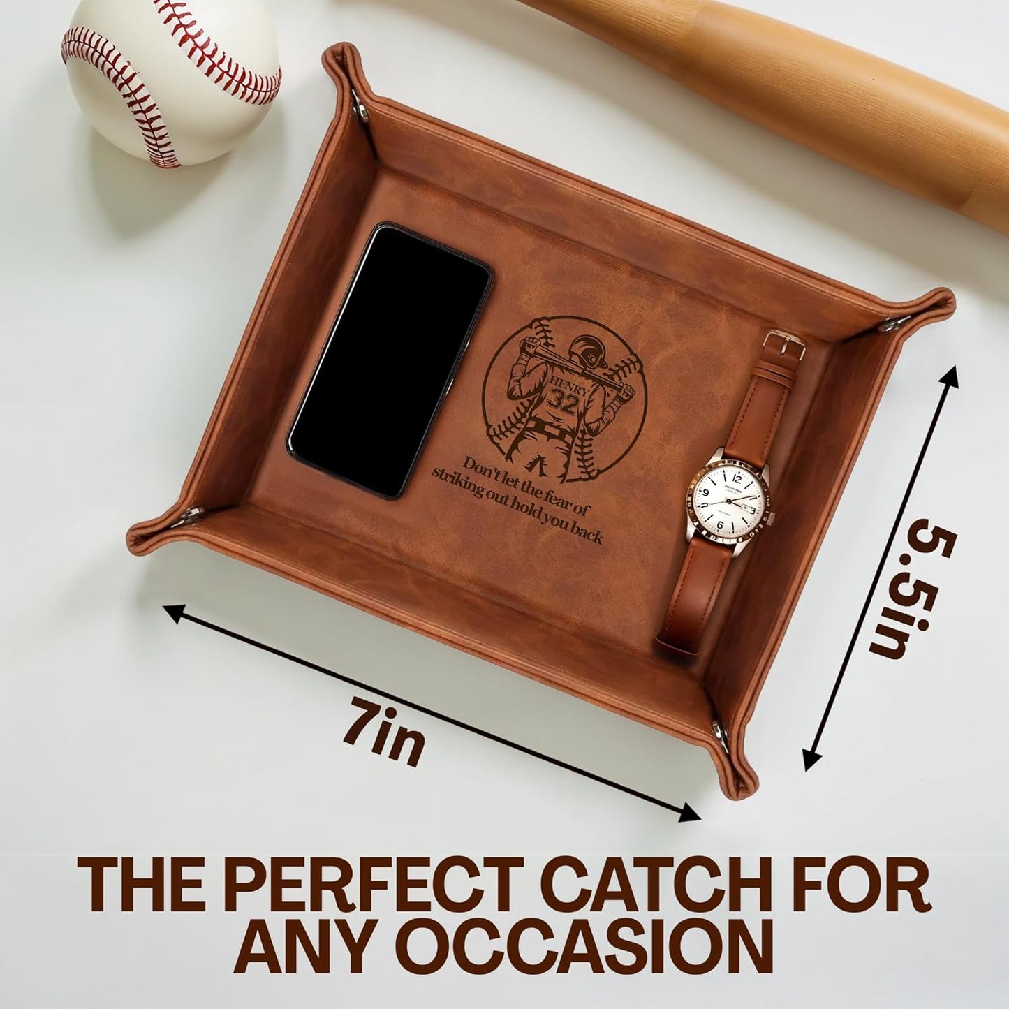 Personalized Engraved Leather Tray for Men with Engraved Name, PU Leather Valet Organizer for Dad, Custom Gift for Him, Custom Catchall Tray for Desk, Office, Accessories Travel Organizer for Men