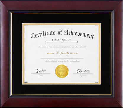 ELSKER&HOME Diploma Frame - Wide Solid Wood Frame - Black Velvet Golden Rim Mat - Semi-Tempered Glass - Includes Hanging Hardware and Desktop Easel(ONLY Display 11×14 Document/Certificate)