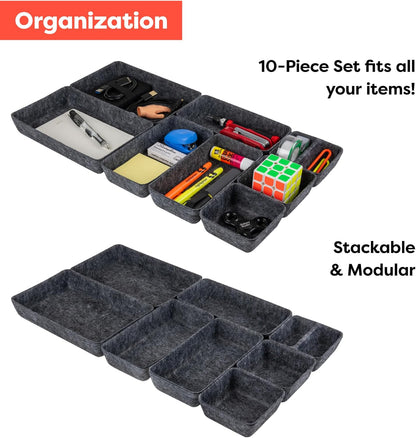 Rajas Goods Drawer Organizer Compatible with Ikea Alex Drawer Unit, 10-Piece Modular Felt Tray Organizer Set, Perfect Fit (Light)